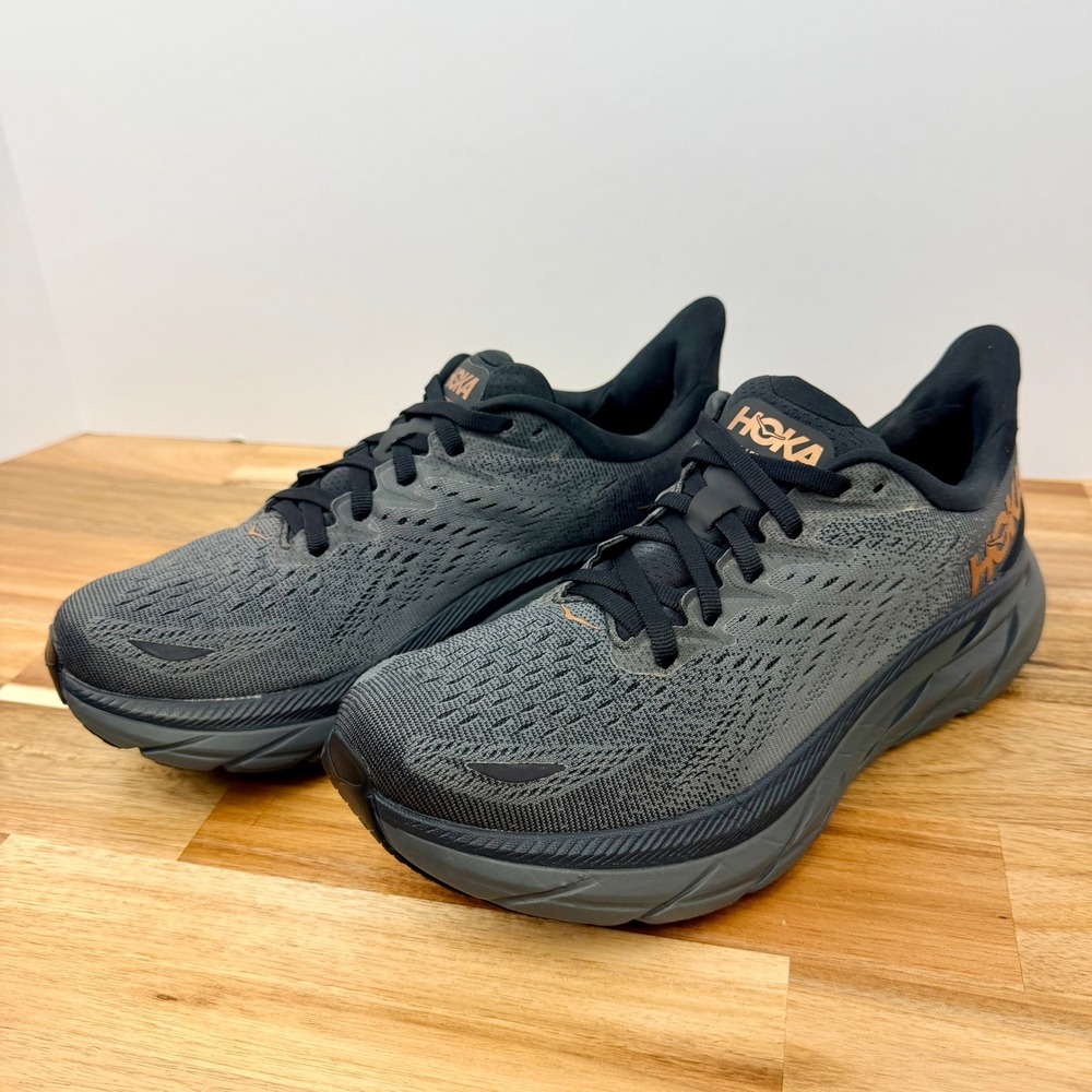 Hoka Gray and Black Women's Athletic Running Shoes with Copper Logo